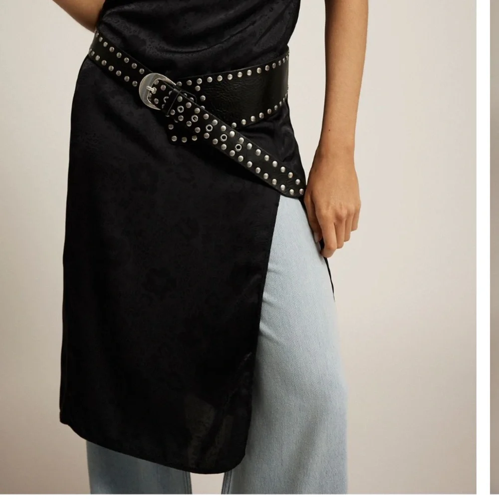 FREE PEOPLE TELL ME WHY MIDI SLIP DRESS BLACK SATIN LARGE